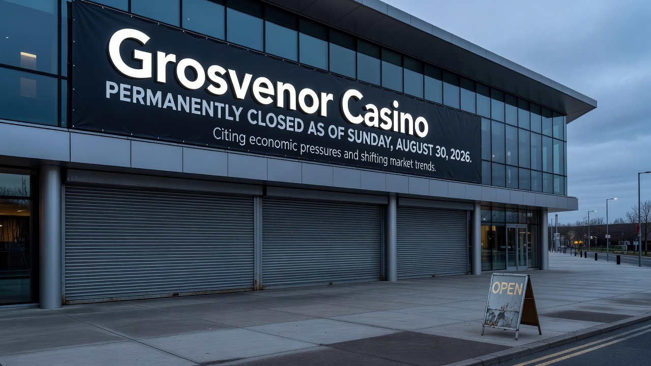 Interior gaming floor of a typical Grosvenor Casino location showing slot machines adn tables